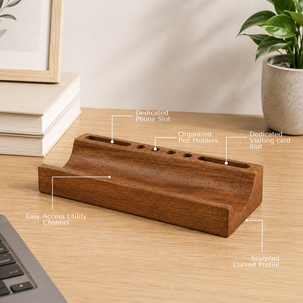 Acacia Wood Desk Organiser - Lekhan