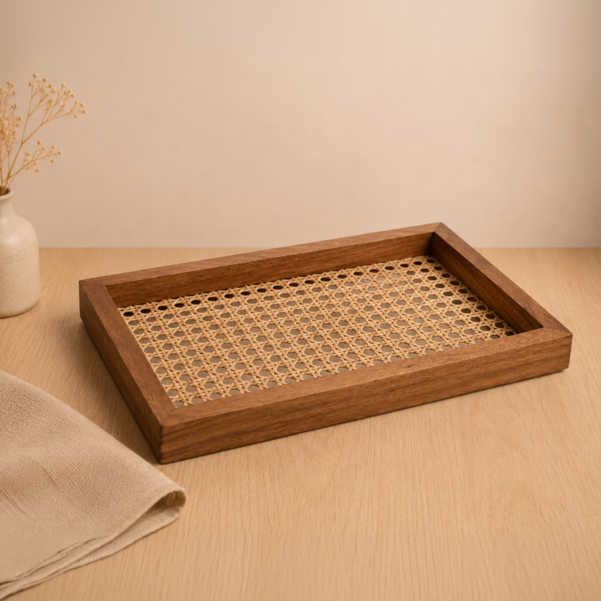 Jālika Wooden Cane Organizer Tray
