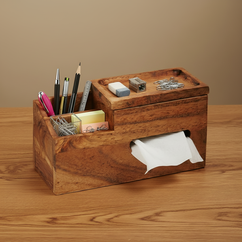 Aarav Wooden Caddy For Kitchen/Desk/Washroom/Vanity
