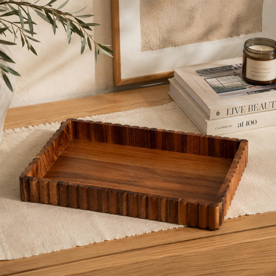 Dhārā- Fluted Wooden Serving Tray