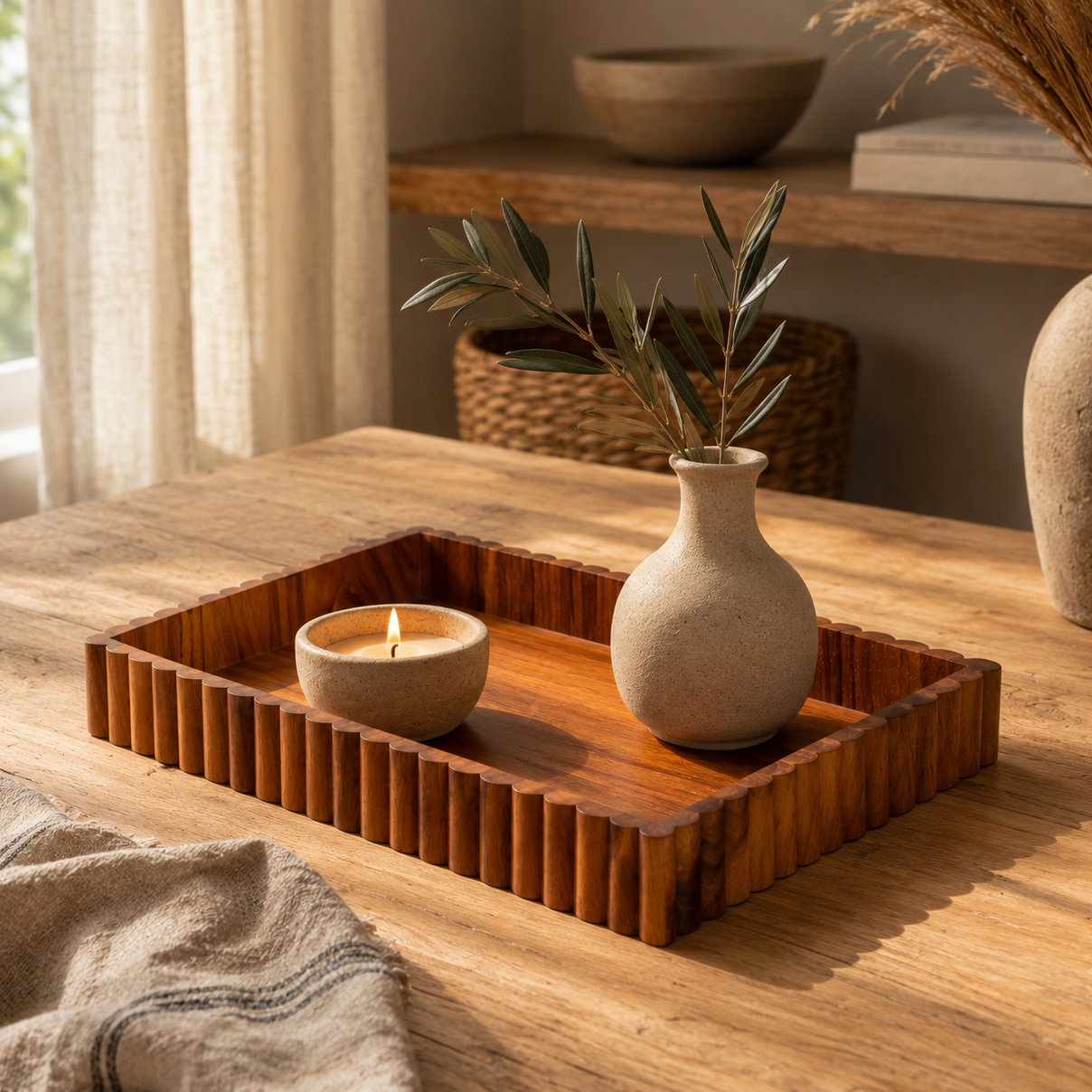 Dhārā- Fluted Wooden Serving Tray