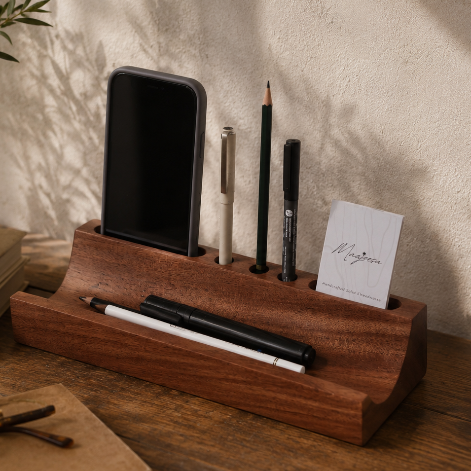 Acacia Wood Desk Organiser - Lekhan