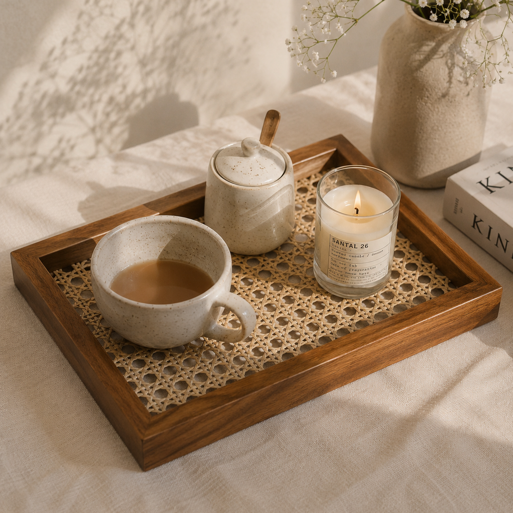 Jālika Wooden Cane Organizer Tray