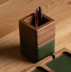 Lekhana Wood & Vegan Leather Desk Organiser