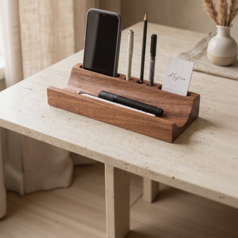 Acacia Wood Desk Organiser - Lekhan