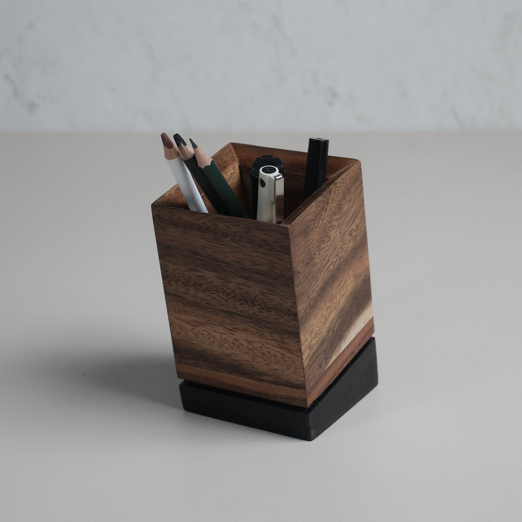 Vakra Dual-Tone Waghai Wood Tilted Pen Stand