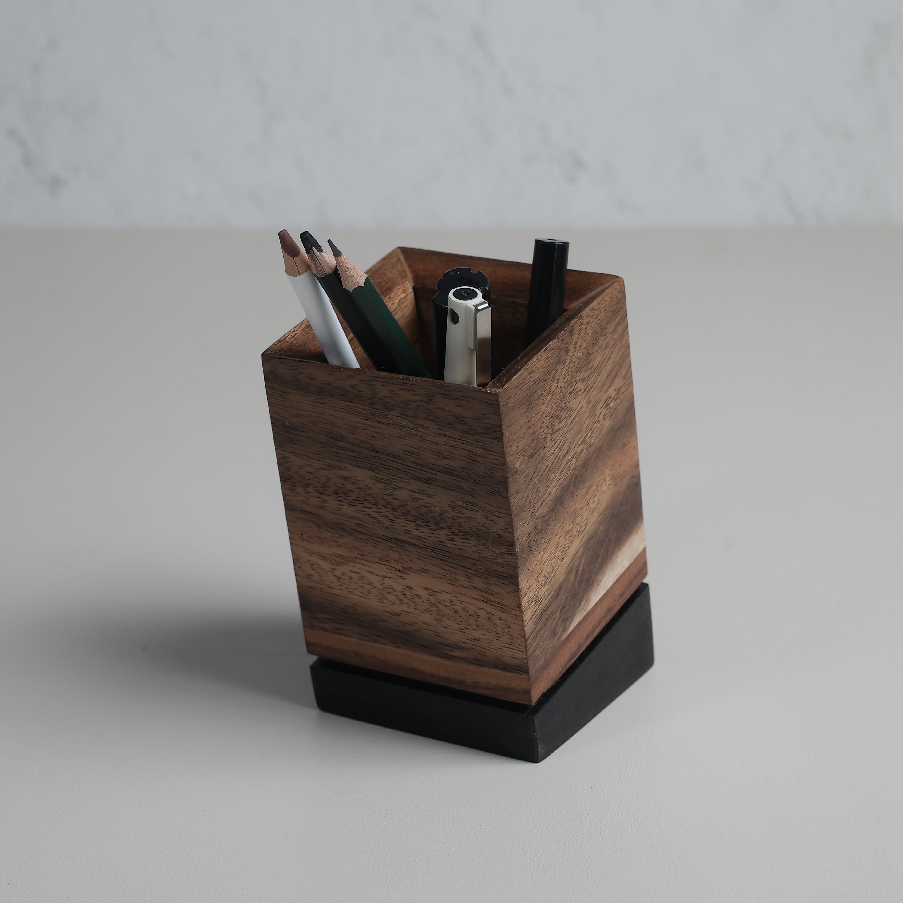 Vakra Dual-Tone Waghai Wood Tilted Pen Stand