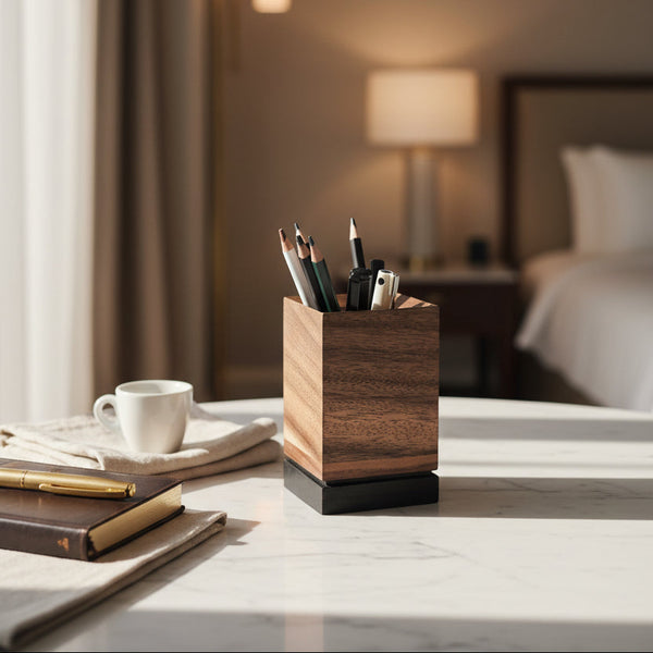 Vakra Dual-Tone Waghai Wood Tilted Pen Stand