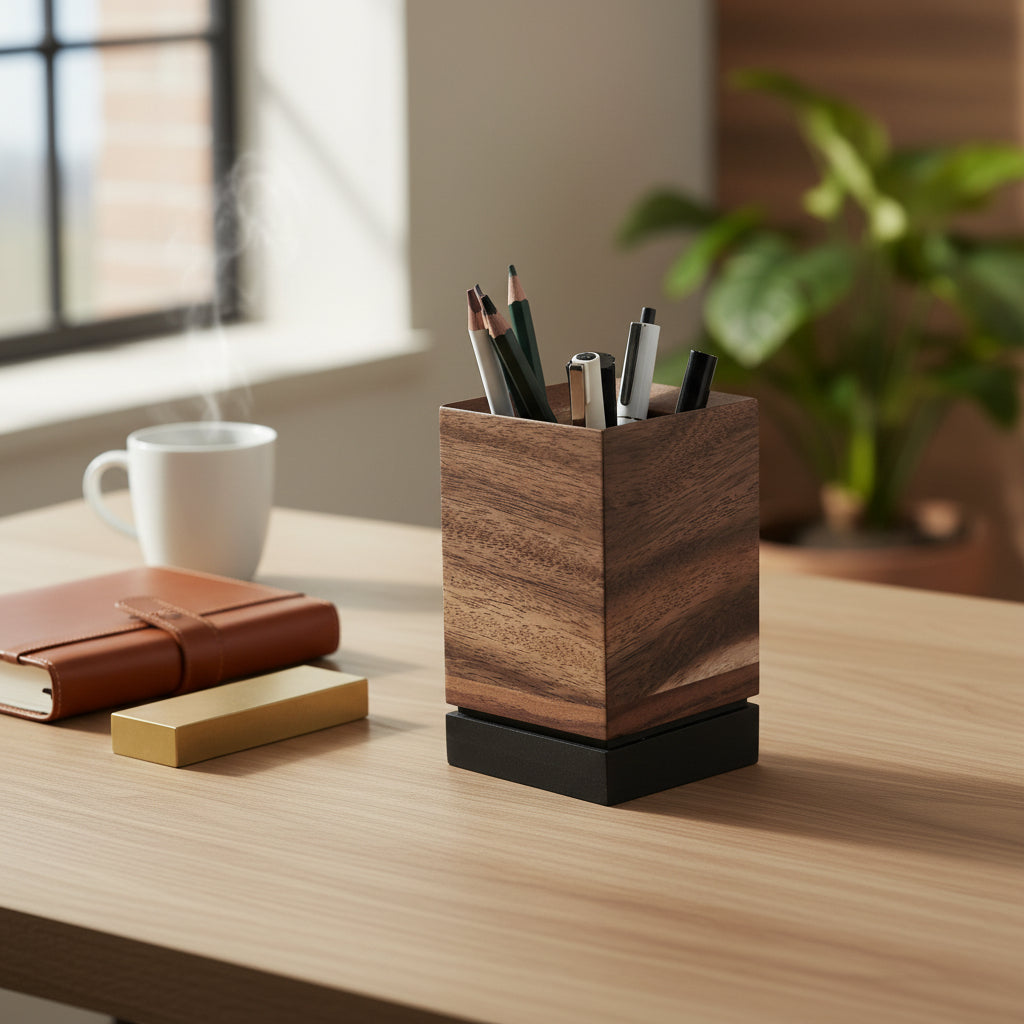 Vakra Dual-Tone Waghai Wood Tilted Pen Stand