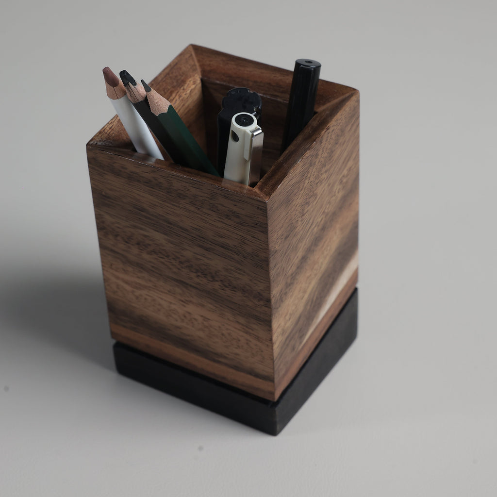 Vakra Dual-Tone Waghai Wood Tilted Pen Stand