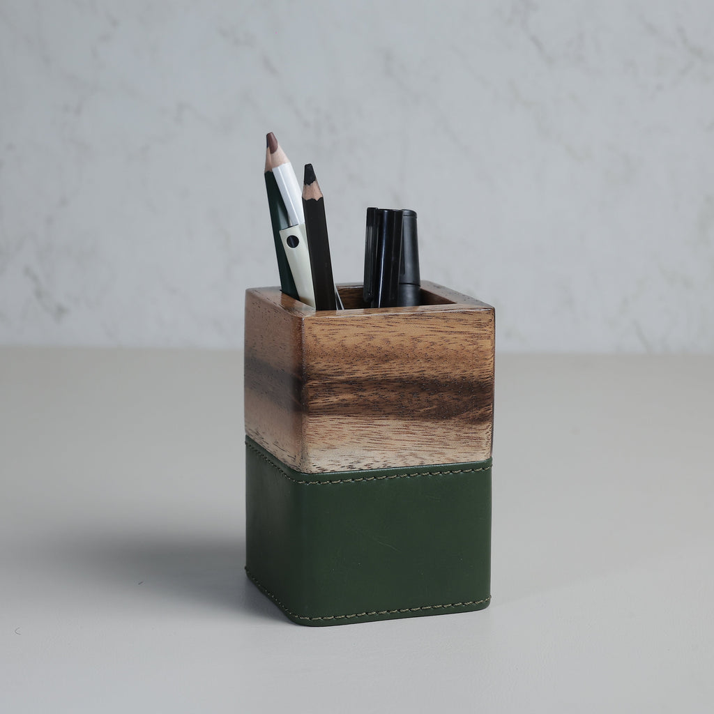 Lekhana Wood & Vegan Leather Desk Organiser