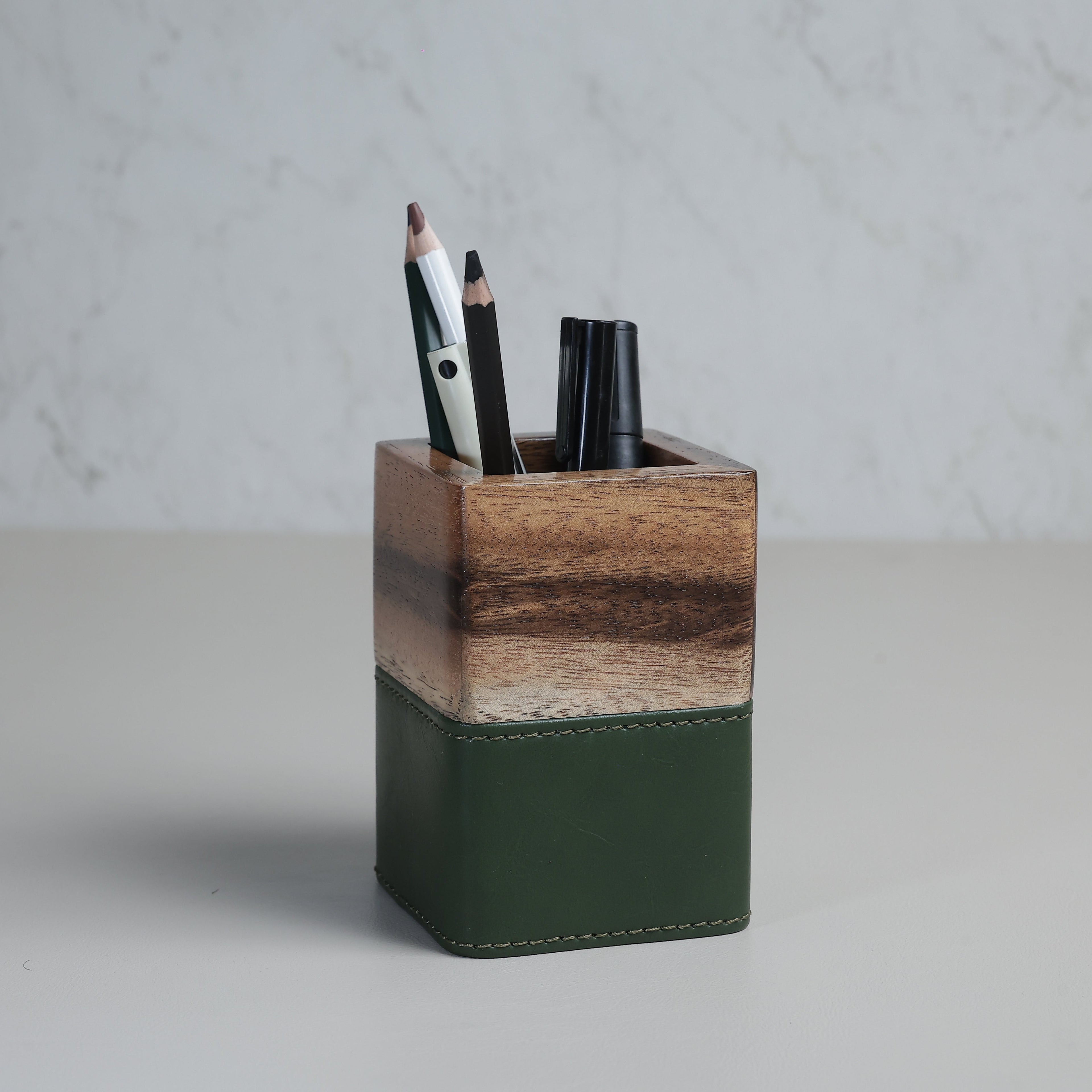 Lekhana Wood & Vegan Leather Desk Organiser